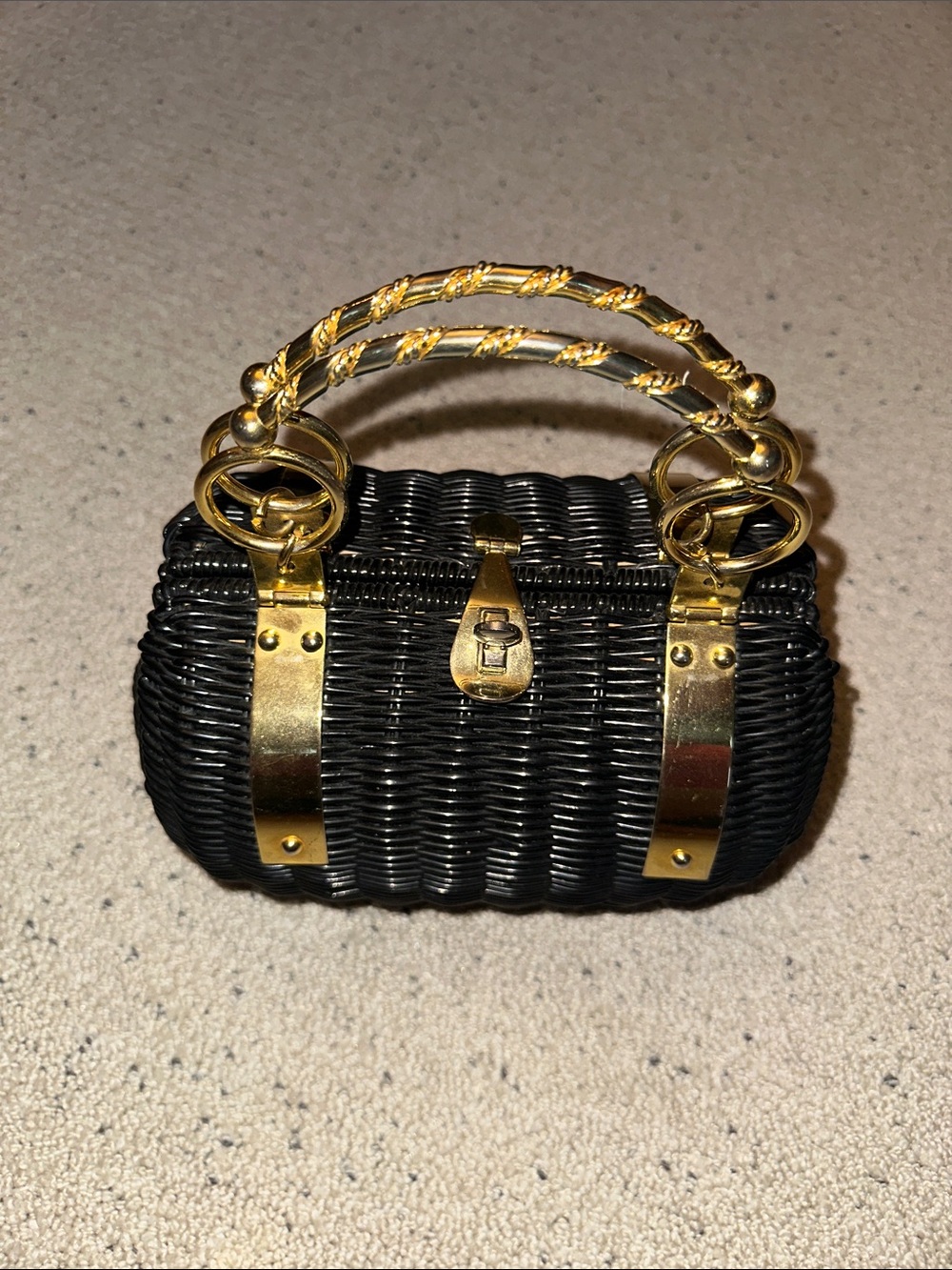 Vintage Black Woven Handbag with Gold Hardware - Picture 5 of 5